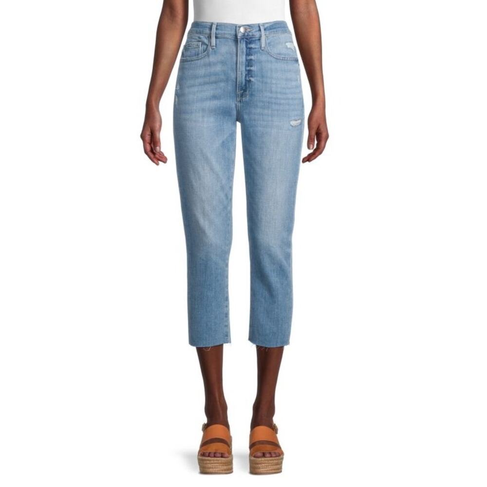 Frame Le Beau Distressed Crop Straight Leg Jeans Size 23